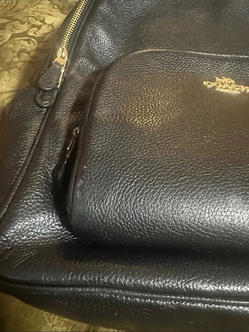 Coach Black Pebbled Leather Backpack with Gold Hardware